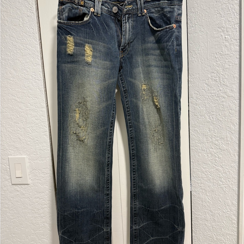 Armani Exchange Men's Straight Distressed Jeans - Dark Blue